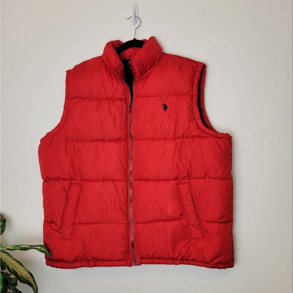 US POLO Assn Red Quilted Puffer Vest Size XXL Pockets